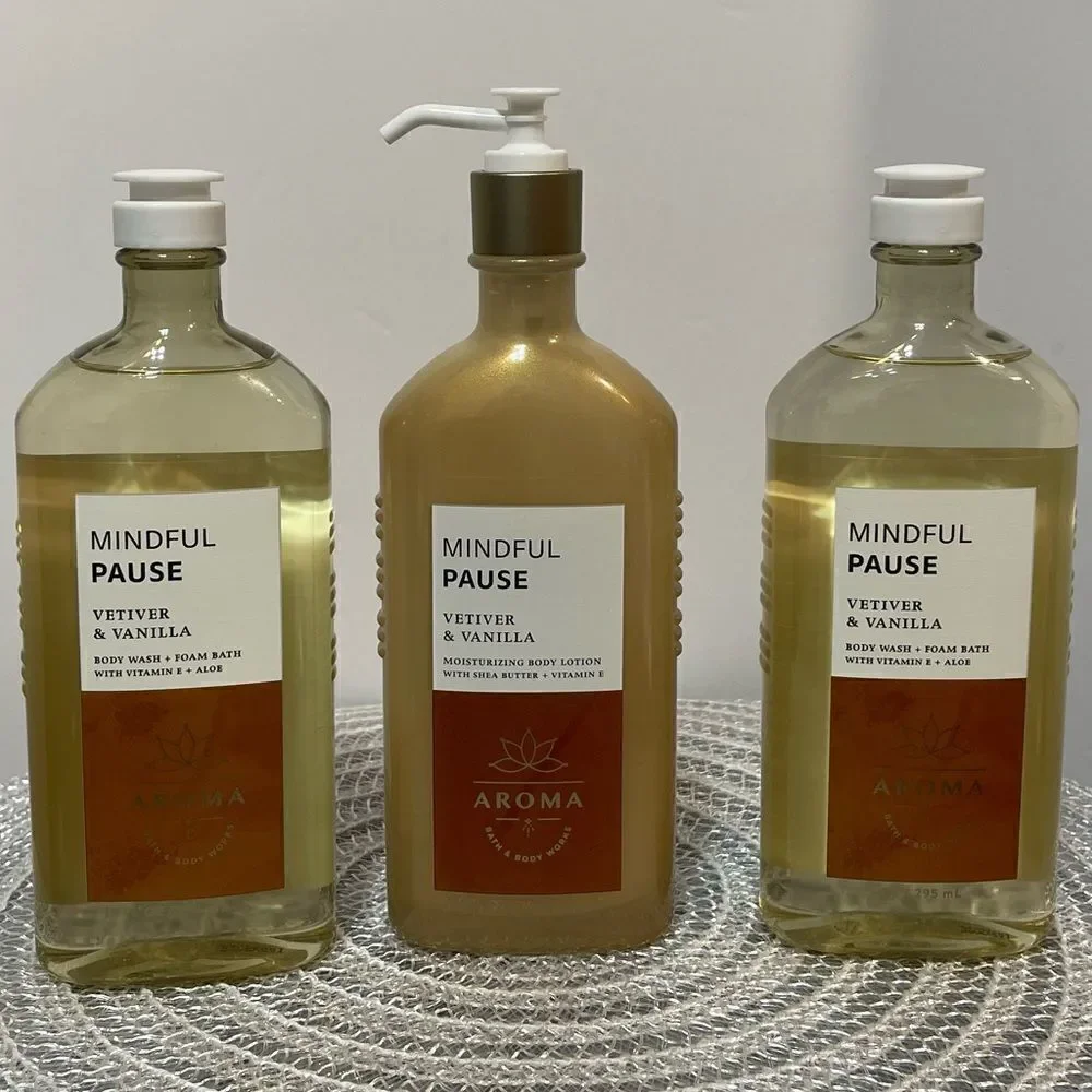 BBW Aroma Mindful Pause Body Lotion and Body Wash Foam Bath Set of 3 NWT